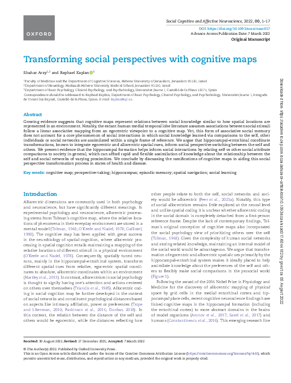 (PDF) Transforming social perspectives with cognitive maps