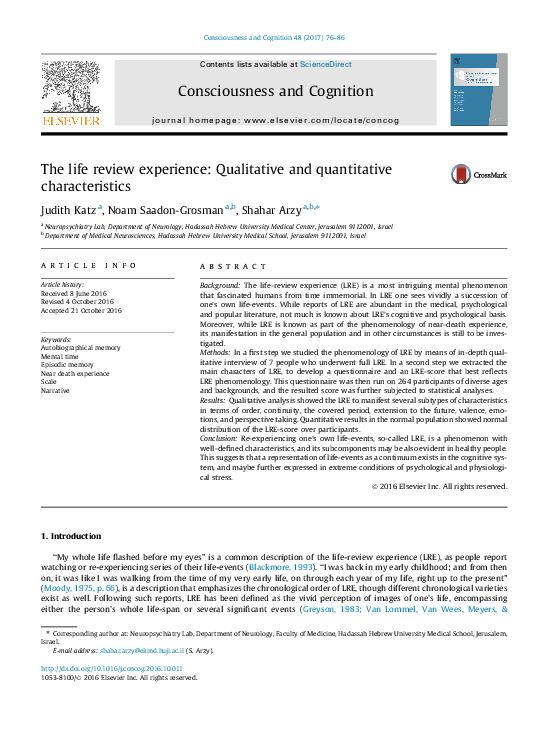 (PDF) The life review experience: Qualitative and quantitative ...