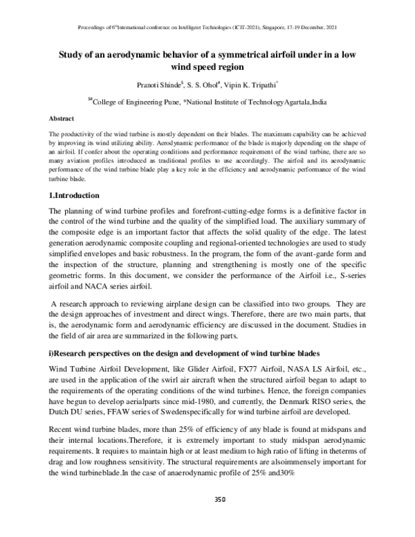 (PDF) Study of an aerodynamic behavior of a symmetrical airfoil under ...