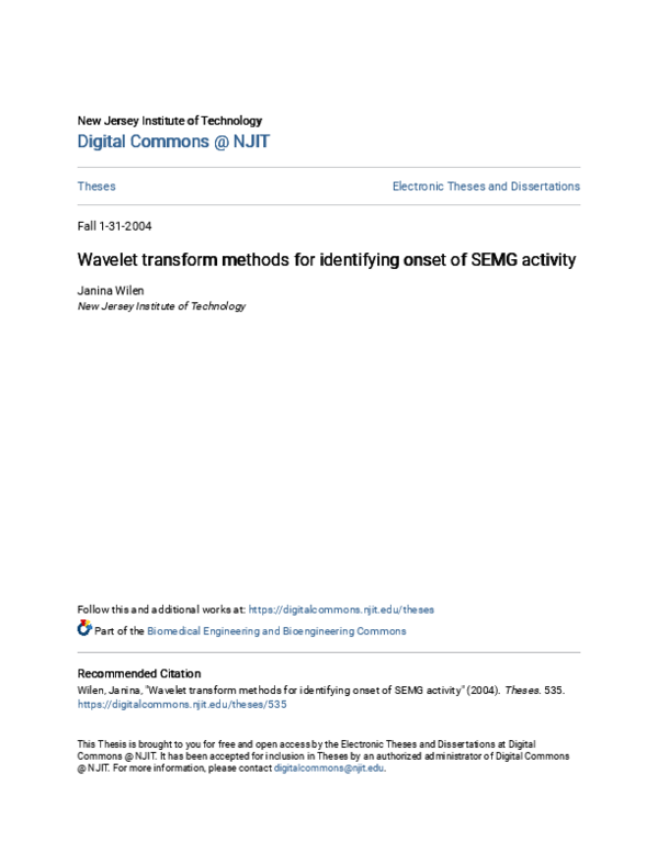 (PDF) Wavelet transform methods for identifying onset of SEMG activity
