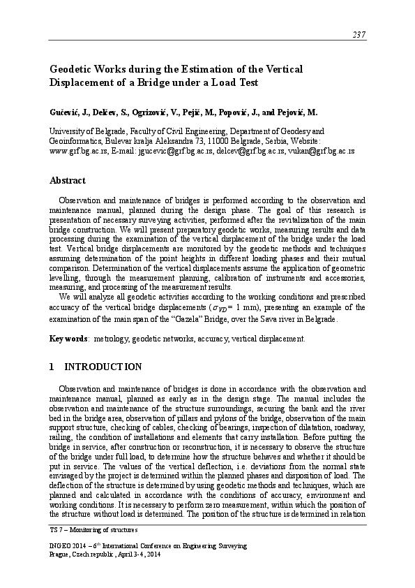 (PDF) Geodetic Works during the Estimation of the Vertical Displacement ...