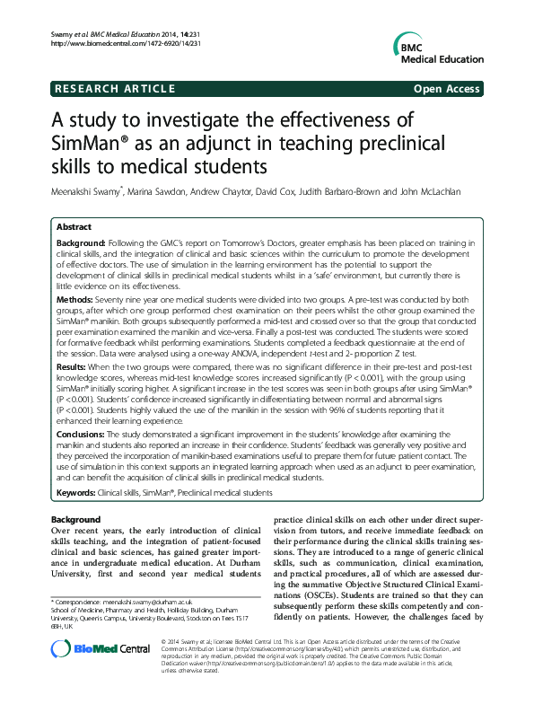 (PDF) A study to investigate the effectiveness of SimMan® as an adjunct ...