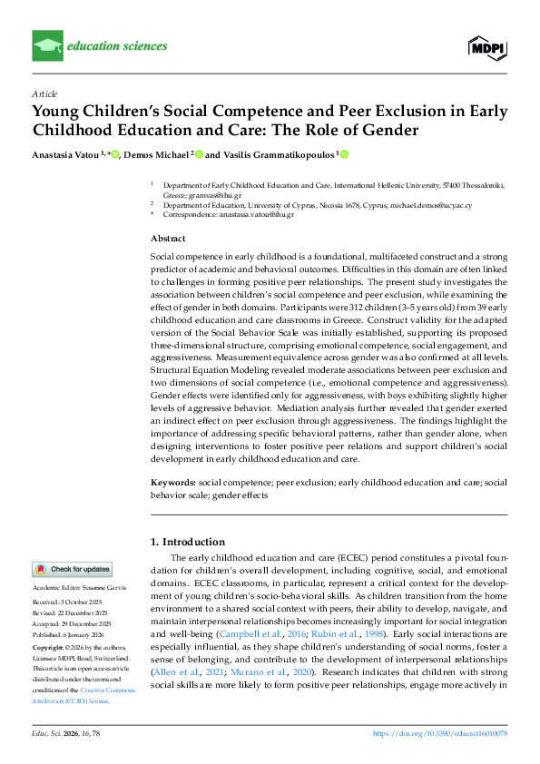 (PDF) Young Children's Social Competence and Peer Exclusion in Early ...