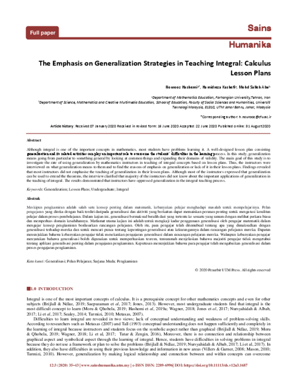 (PDF) The Emphasis on Generalization Strategies in Teaching Integral ...