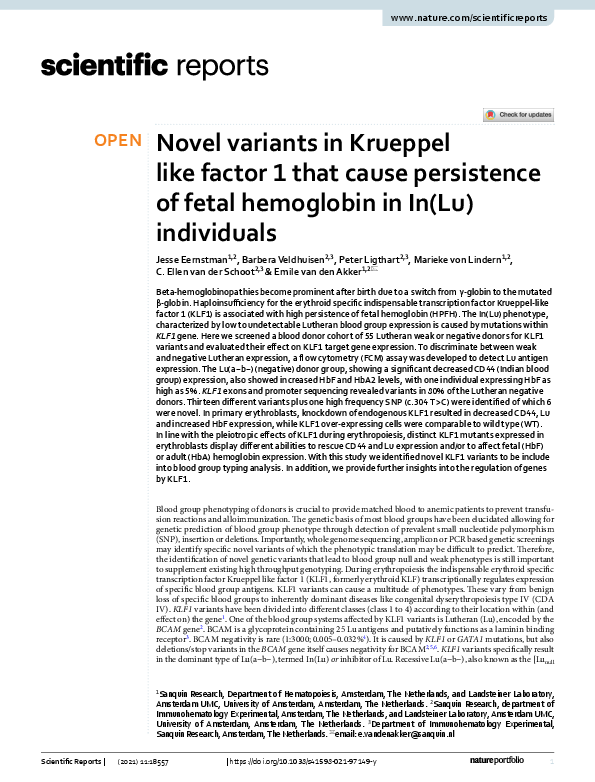 (PDF) Novel variants in Krueppel Like Factor 1 that cause Persistence ...