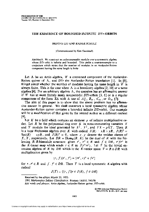 (PDF) The Existence of Bounded Infinite DTr-Orbits