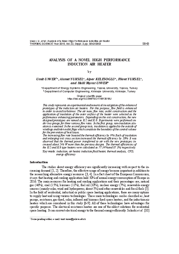 (PDF) Analysis of a novel high performance induction air heater