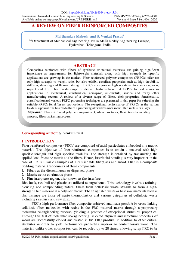 (PDF) A Review on Fiber Reinforced Composites