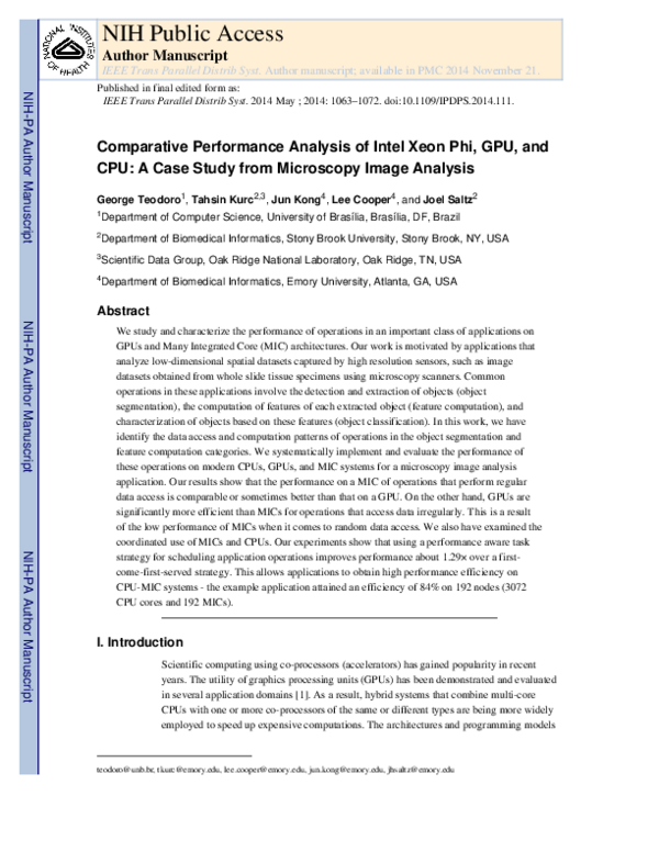 (PDF) Comparative Performance Analysis of Intel (R) Xeon Phi (TM), GPU ...
