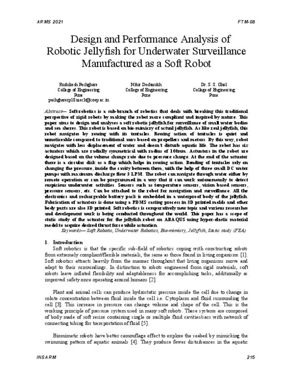 (PDF) Design and Performance Analysis of Robotic Jellyfish for ...