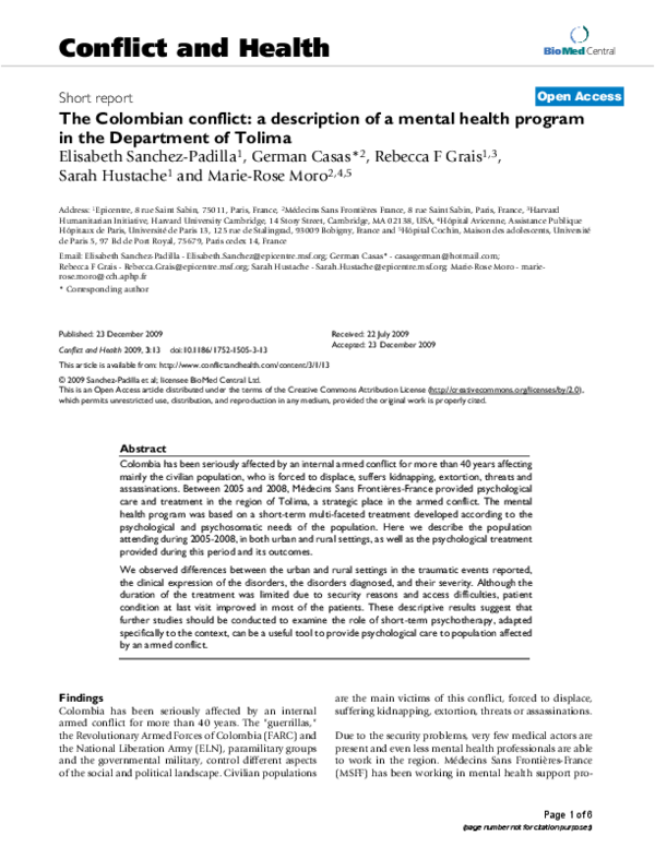 (PDF) The Colombian conflict: a description of a mental health program ...