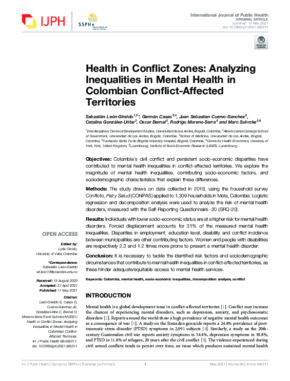 (PDF) Health in Conflict Zones: Analyzing Inequalities in Mental Health ...