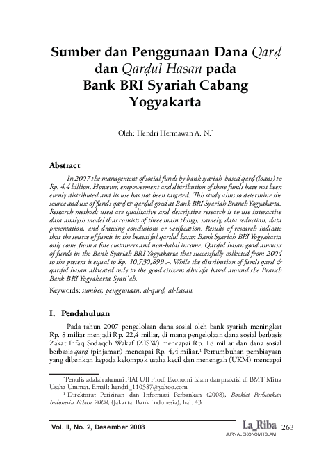 (PDF) Sumber dan Penggunaan Dana Qarḍ dan Qarḍul Hasan pada Bank BRI ...