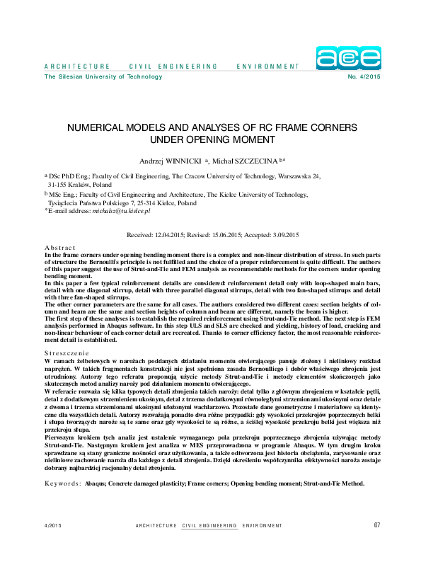 (PDF) Numerical Models and Analyses of RC Frame Corners Under Opening ...