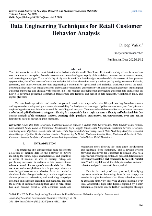 (PDF) Data Engineering Techniques for Retail Customer Behavior Analysis
