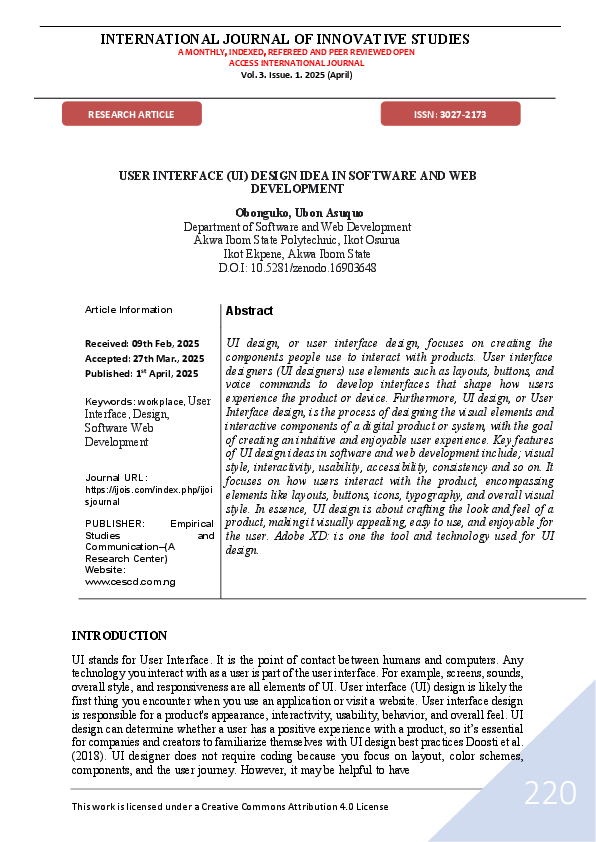 (PDF) USER INTERFACE (UI) DESIGN IDEAS IN SOFTWARE AND WEB DEVELOPMENT