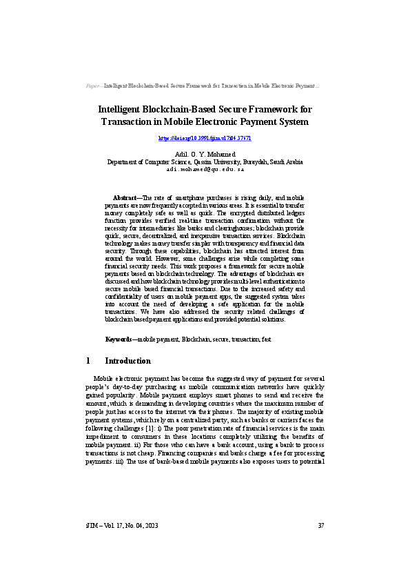 (PDF) Intelligent Blockchain-Based Secure Framework for Transaction in ...