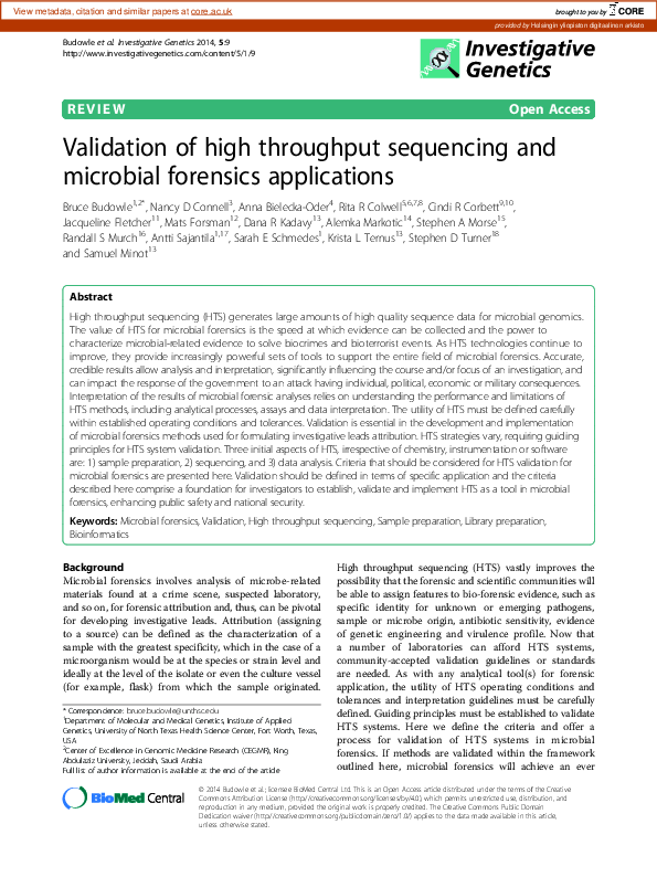 (PDF) Validation of high throughput sequencing and microbial forensics ...