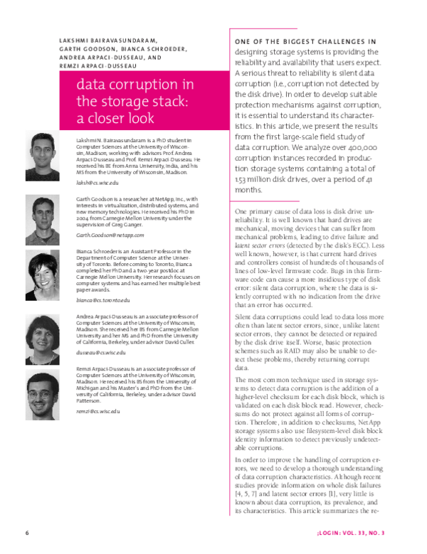 (PDF) Data Corruption in the Storage Stack: A Closer Look