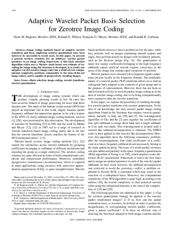 (PDF) Adaptive wavelet packet basis selection for zerotree image coding