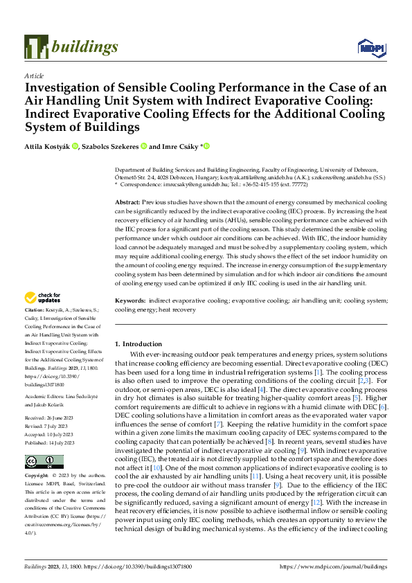 (PDF) Investigation of Sensible Cooling Performance in the Case of an ...