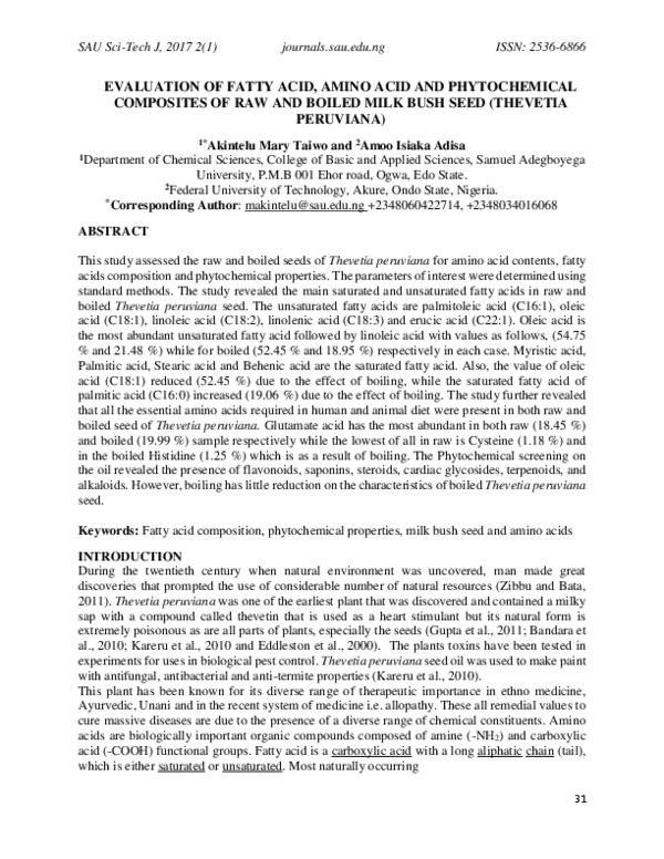 (PDF) Evaluation of Fatty Acid, Amino Acid and Phytochemical Composites ...