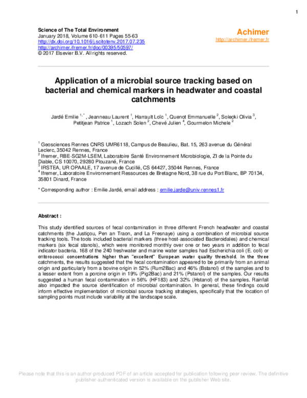 (PDF) Application of a microbial source tracking based on bacterial and ...