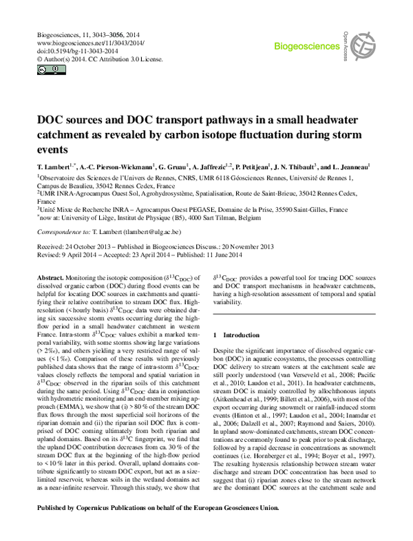 (PDF) New insights from the use of carbon isotopes as tracers of DOC ...