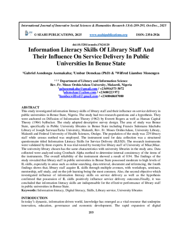 (PDF) Information Literacy Skills Of Library Staff And Their Influence ...