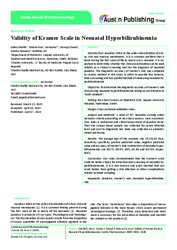 (PDF) Validity of Kramer Scale in Neonatal Hyperbilirubinemia