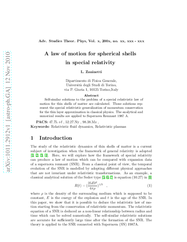 (PDF) A law of motion for spherical shells in special relativity