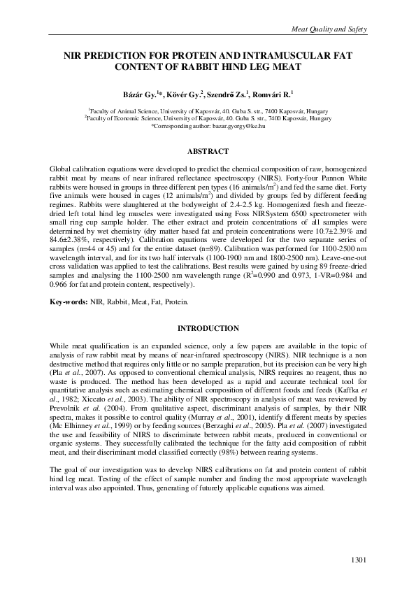 (PDF) NIRS prediction for protein and intramuscular fat content of ...