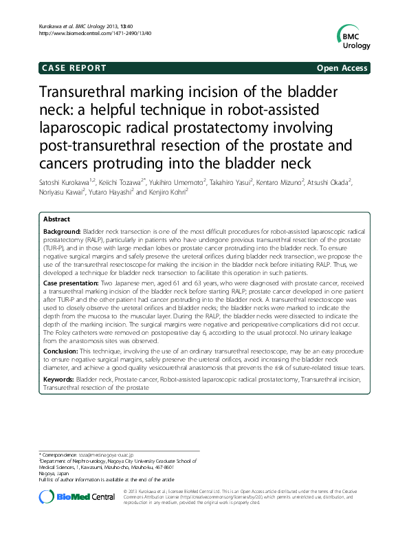 (PDF) Transurethral marking incision of the bladder neck: a helpful ...