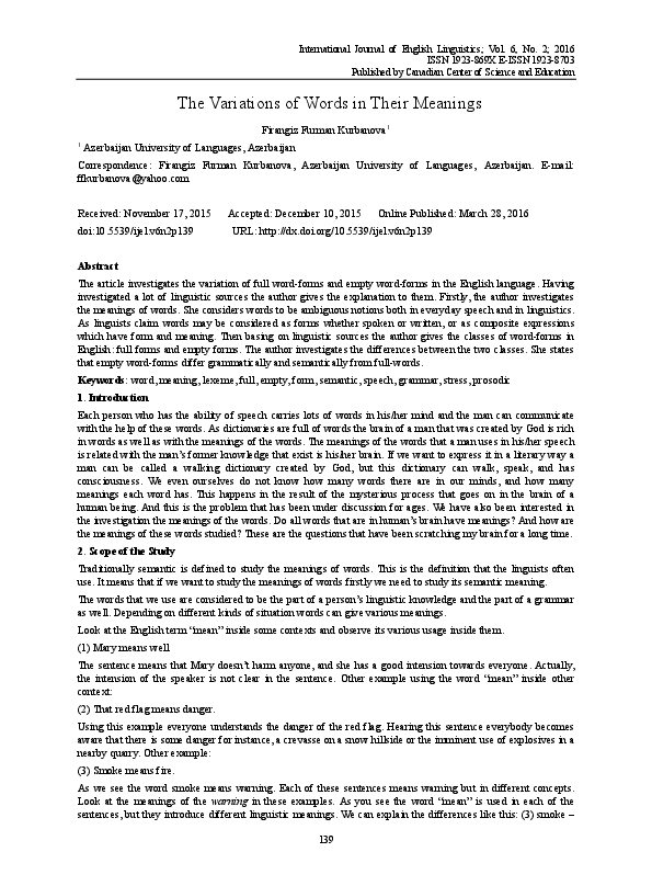 (PDF) The Variations of Words in Their Meanings