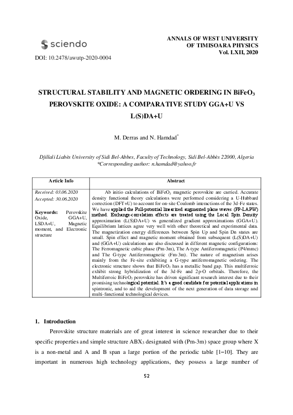 (PDF) Structural Stability and Magnetic Ordering in BiFeO3 Perovskite ...