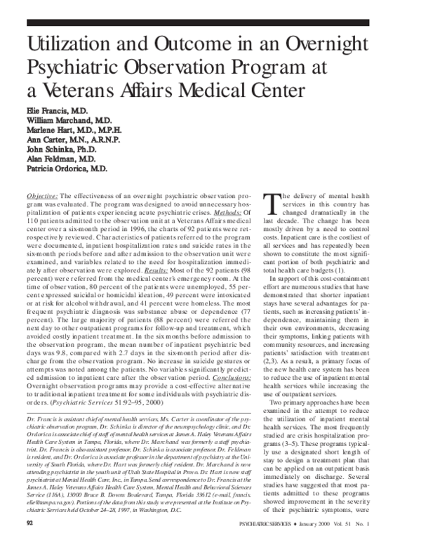 (PDF) Utilization and outcome in an overnight psychiatric observation ...