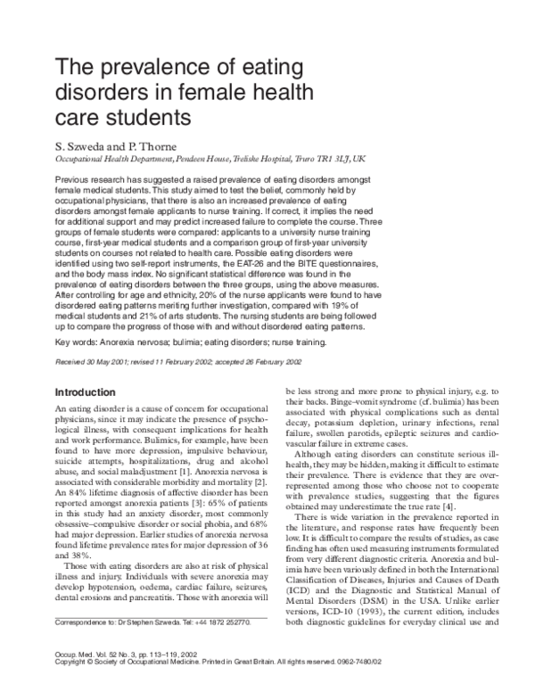(PDF) The prevalence of eating disorders in female health care students