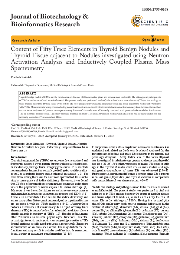 (PDF) Content of Fifty Trace Elements in Thyroid Benign Nodules and ...