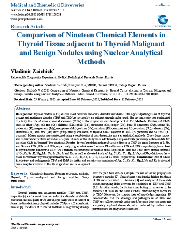 (PDF) Comparison of Nineteen Chemical Elements in Thyroid Tissue ...