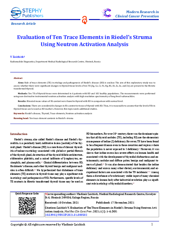 (PDF) Evaluation of Ten Trace Elements in Riedel’s Struma Using Neutron ...