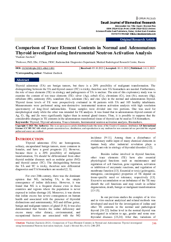 (PDF) Comparison of trace element contents in normal thyroid and ...
