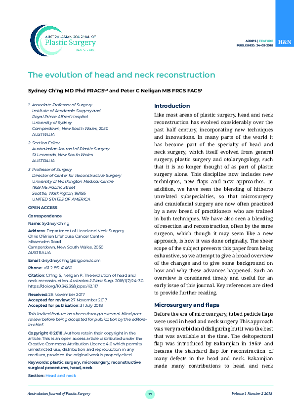 (PDF) Evolution of Head and Neck Reconstruction