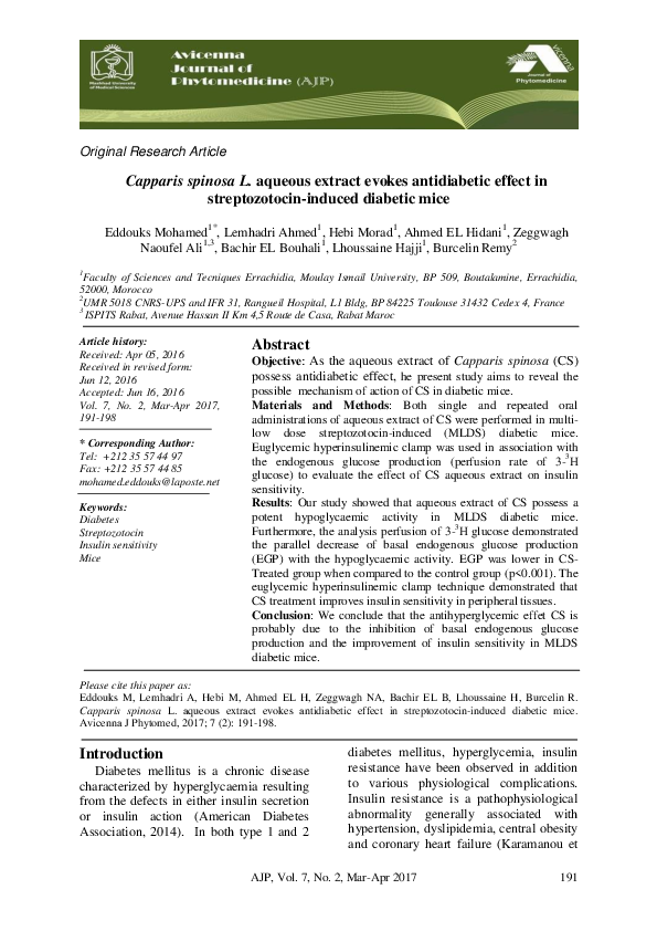 (PDF) Capparis spinosa L. aqueous extract evokes antidiabetic effect in ...
