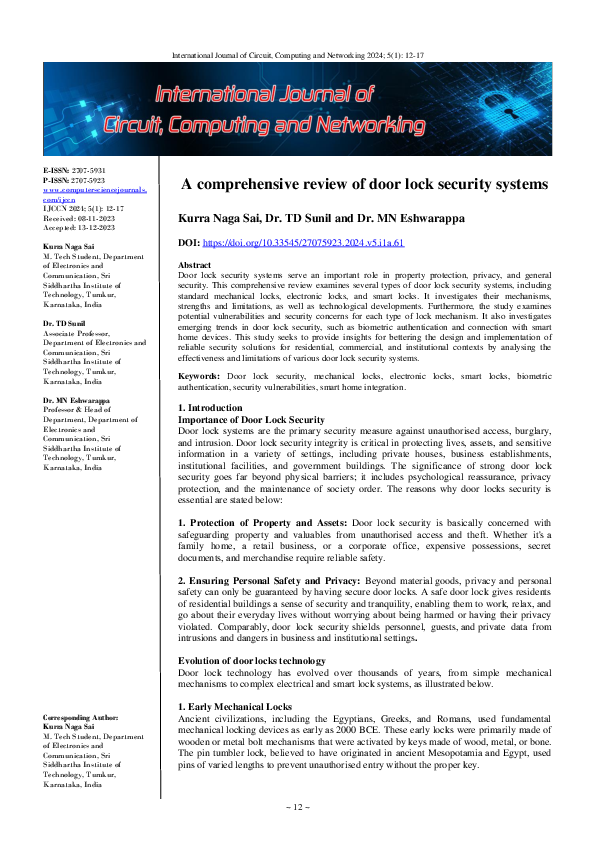 (PDF) A comprehensive review of door lock security systems