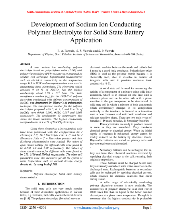 (PDF) Development of Sodium Ion Conducting Polymer Electrolyte for ...