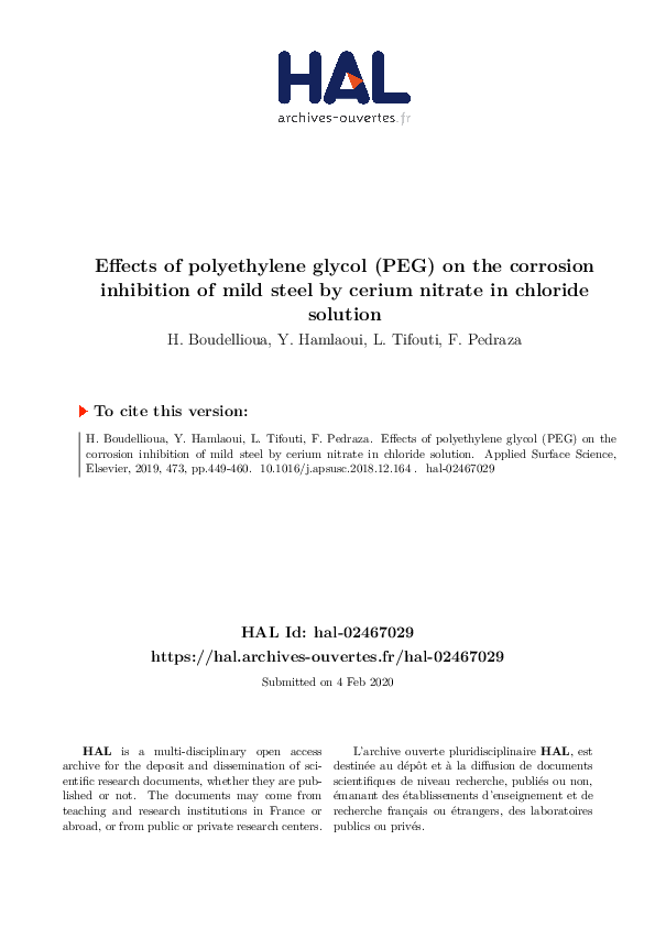 (PDF) Effects of polyethylene glycol (PEG) on the corrosion inhibition ...