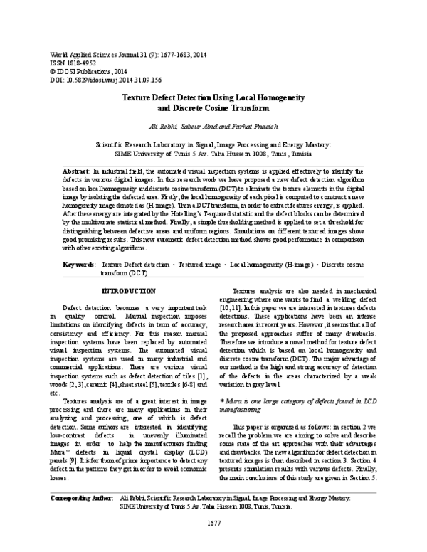 (PDF) Texture Defect Detection Using Local Homogeneity and Discrete ...