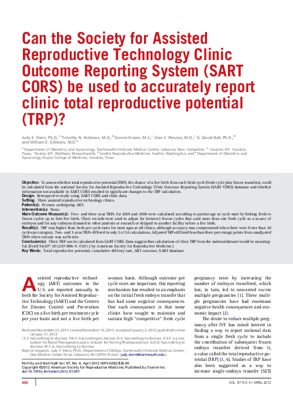 (PDF) Can the Society for Assisted Reproductive Technology Clinic ...