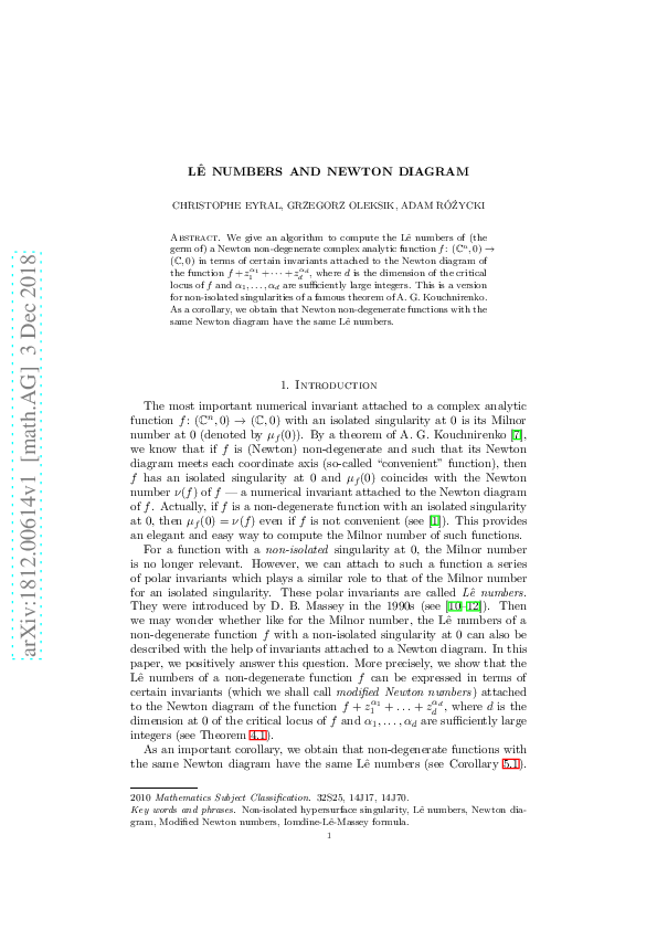 (PDF) L\^e numbers and Newton diagram