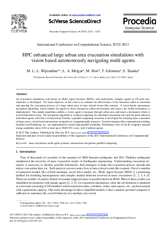 (PDF) HPC Enhanced Large Urban Area Evacuation Simulations with Vision ...